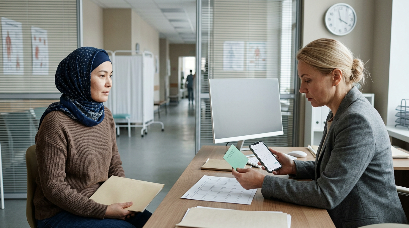 HR specialist checking the dates on a foreign employee’s medical documents