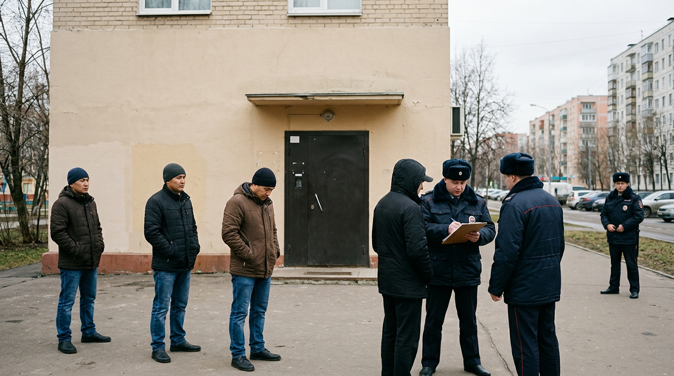 Сотрудники полиции проводят миграционный контроль в Химках
